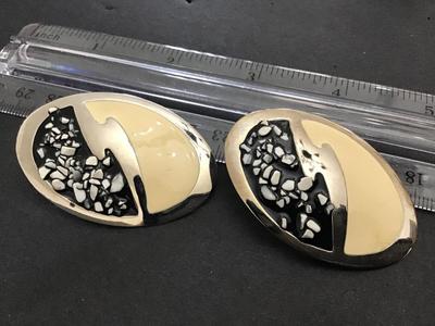 Large Chunky Enamel Earrings with Inlay. Vintage