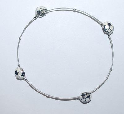 Flexible Silver Colored Wire SOCCER BALL BRACELET (2½" Opening) with 4 Half-Globe Soccer Balls