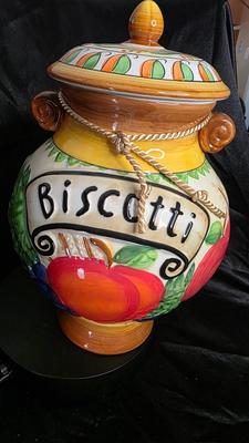 Nonni’s Biscotti Cookie Jar | Vintage Hand-Painted Ceramic Tuscan Kitchen Canister – 12” Tall