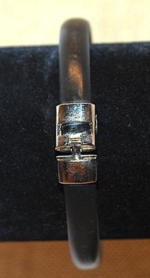 Metal "HEART" BRACELET with Silver Tone Bar, Black Rubberized Surround and "Twist T" Closure