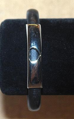 Metal "HEART" BRACELET with Silver Tone Bar, Black Rubberized Surround and "Twist T" Closure