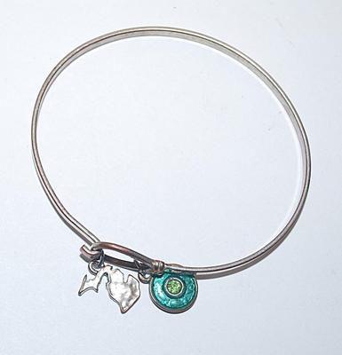 VINTAGE Green & Aquamarine Enameled CHARM -Style BRACELET (2¼" Opening) with Curved Hook Closure