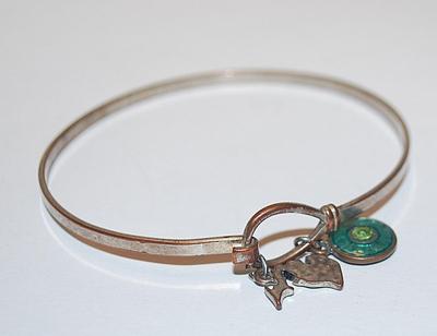 VINTAGE Green & Aquamarine Enameled CHARM -Style BRACELET (2¼" Opening) with Curved Hook Closure