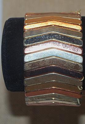 VINTAGE Gold, Silver, Rose Gold & Brass Colored Stretch BRACELET (2⅛" Opening) with Alternating Segments