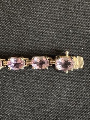 7” .925 STERLING SILVER BRACELET WITH LIGHT PURPLE AMETHYST STONES