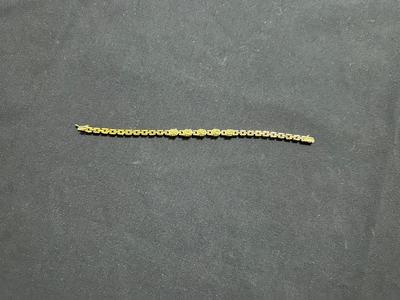 TECHNIBOND VERMEIL .925 STERLING SILVER TENNIS BRACELET WITH 5 LIGHT GREEN STONES