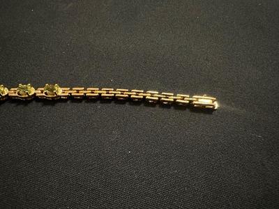 TECHNIBOND VERMEIL .925 STERLING SILVER TENNIS BRACELET WITH 5 LIGHT GREEN STONES