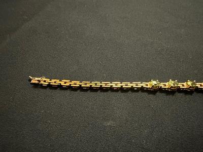 TECHNIBOND VERMEIL .925 STERLING SILVER TENNIS BRACELET WITH 5 LIGHT GREEN STONES