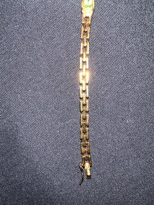 TECHNIBOND VERMEIL .925 STERLING SILVER TENNIS BRACELET WITH 5 LIGHT GREEN STONES