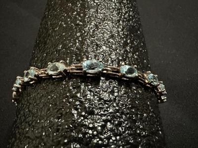 TECHNIBOND VERMEIL .925 STERLING SILVER BRACELET WITH LIGHT BLUE STONES