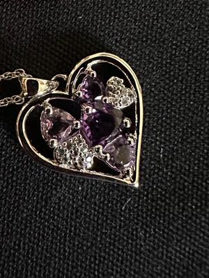 BRAND NEW STERLING SILVER 18” CHAIN WITH STERLING SILVER HEART PENDANT WITH LIGHT COLORED AMETHYST/SAPPHIRE STONES