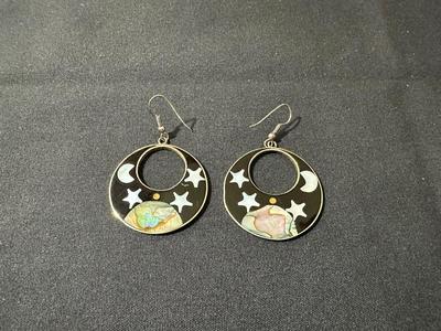 1-5/8” ABALONE & BLACK INLAY EARRINGS