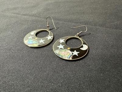 1-5/8” ABALONE & BLACK INLAY EARRINGS