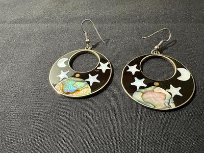 1-5/8” ABALONE & BLACK INLAY EARRINGS