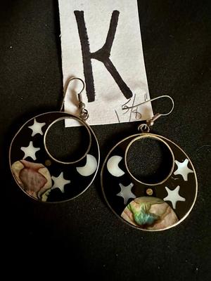 1-5/8” ABALONE & BLACK INLAY EARRINGS