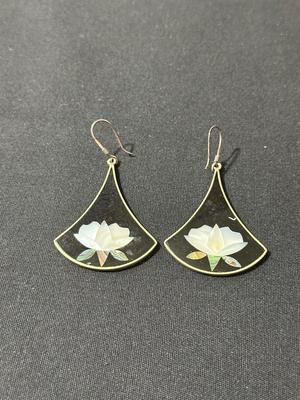 2” ABALONE & BLACK INLAY EARRINGS