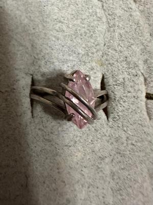 STERLING SILVER SCREW BACK EARRINGS, .925 RING WITH PINK STONE, .925 NECKLACE, AND 2 PENDANTS