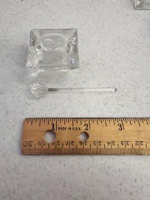 Partial Set of 7 Glass Salt Place Bowls w 4 Glass Shell Spoons