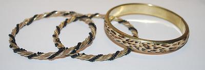 Collection of 3 Black & Gold Colored BRACELETS (2½" Opening) and 1 " Tiger Style"