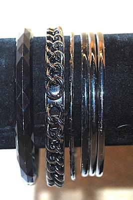 Collection of 6 Assorted BLACK BRACELETS (2½" Opening) in Metal & Acrylic