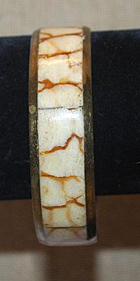 Beige and Brown Designed Enamel BRACELET (2½" Opening) with Gold Tone Setting