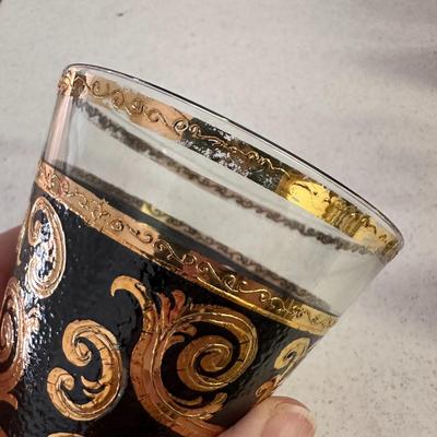 Set of 8 Vintage Signed (Culver) Mid-Century Gold & Black Lowball Glasses
