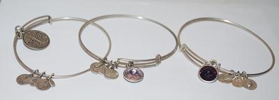 Collection of 3 Marked "Alex & Ani ©" BRACELETS (2½" Opening) with Assorted Charms and Stones on Silver Tone Settings