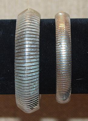 Collection of 2 Silver Tone Elastic SNAKESKIN-STYLE BRACELETS (2-2½" Opening)