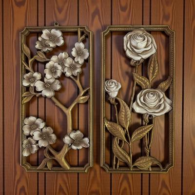 Vintage MCM 3D Relief Wall Art Dogwood/Roses by Dart Ind Made in USA
