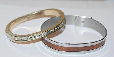 Open Close & Snap CUFF BRACELETS (2"-2½" Opening) with Half Infinity Stones and Silver/Copper Tones