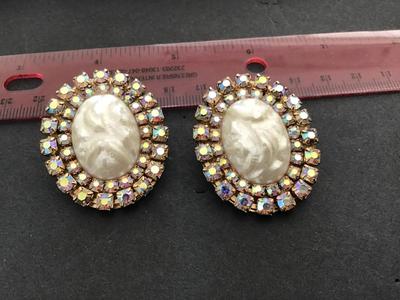 Gorgeous Alert. Faux Baroque Pearl Aurora Borealis Large Statement Earrings