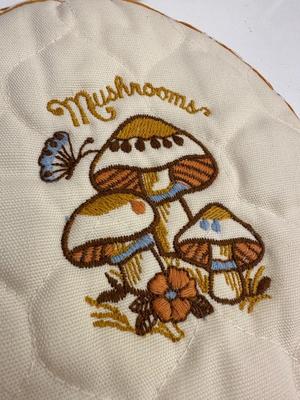 Pair of Mushroom Stitched Oven Mitts/Decor