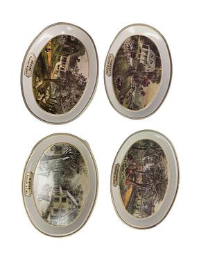 Vintage Set of 4 Currier & Ives Metal Mini Trays / Wall Plaques in Box, Four Seasons