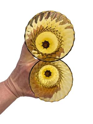 Pair of Vintage Amber Swirl Glass Peg Base Insert for Candle Holders