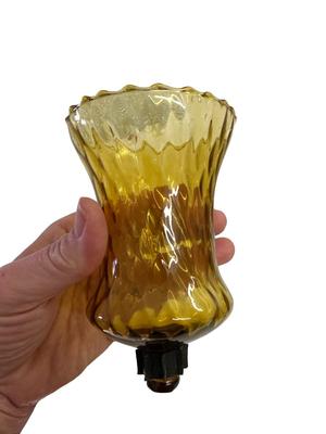 Pair of Vintage Amber Swirl Glass Peg Base Insert for Candle Holders