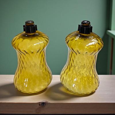 Pair of Vintage Amber Swirl Glass Peg Base Insert for Candle Holders