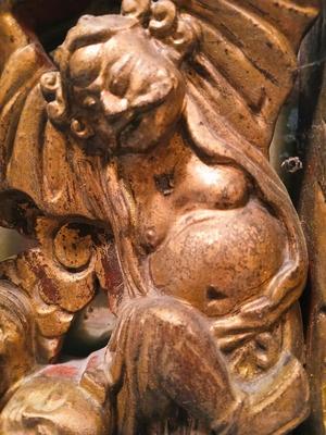 Sale Photo Thumbnail #317: 29 1/2" wide, 2" deep, 25 1/2" high. Some loss of silvering from mirror. Mirror partly detached from frame.