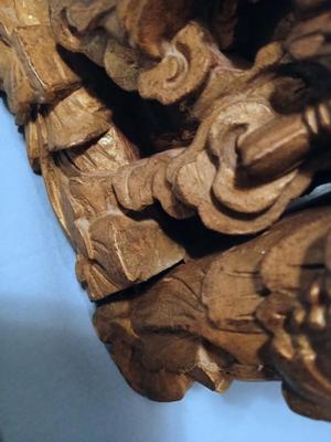 Sale Photo Thumbnail #314: 29 1/2" wide, 2" deep, 25 1/2" high. Some loss of silvering from mirror. Mirror partly detached from frame.