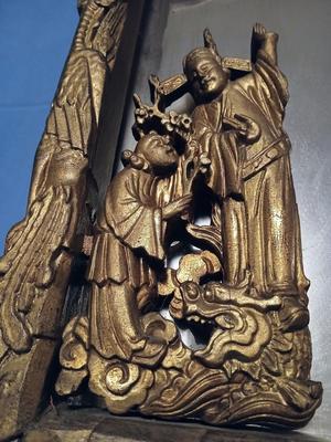 Sale Photo Thumbnail #309: 29 1/2" wide, 2" deep, 25 1/2" high. Some loss of silvering from mirror. Mirror partly detached from frame.