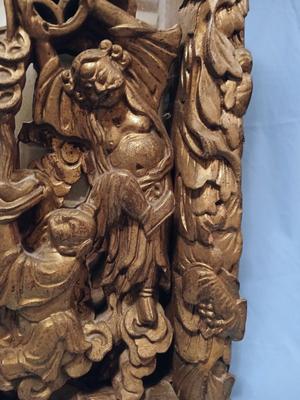 Sale Photo Thumbnail #318: 29 1/2" wide, 2" deep, 25 1/2" high. Some loss of silvering from mirror. Mirror partly detached from frame.