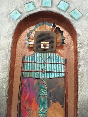 Sale Photo Thumbnail #297: Titled "Offerings: Guardian Spirit Protectors #153", Numbered "6/99" & signed on back. 14 1/2" wide x 16 3/4" high x 1 1/4" deep.