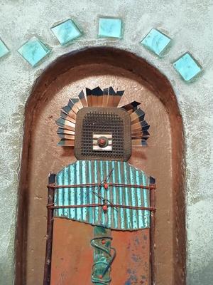 Sale Photo Thumbnail #298: Titled "Offerings: Guardian Spirit Protectors #153", Numbered "6/99" & signed on back. 14 1/2" wide x 16 3/4" high x 1 1/4" deep.