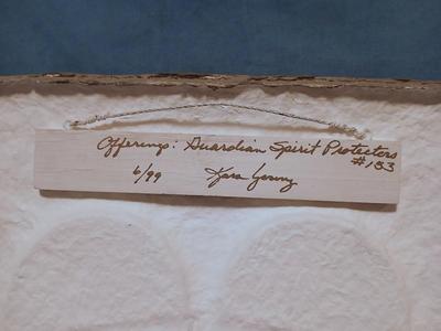 Sale Photo Thumbnail #296: Titled "Offerings: Guardian Spirit Protectors #153", Numbered "6/99" & signed on back. 14 1/2" wide x 16 3/4" high x 1 1/4" deep.