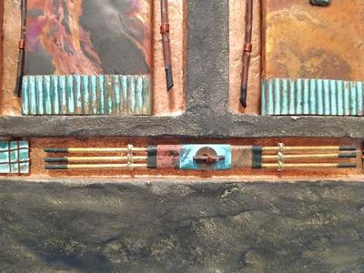 Sale Photo Thumbnail #299: Titled "Offerings: Guardian Spirit Protectors #153", Numbered "6/99" & signed on back. 14 1/2" wide x 16 3/4" high x 1 1/4" deep.