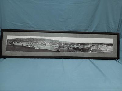 Sale Photo Thumbnail #321: San Gabriel Valley/Mountains in Glazed Black Frame and gray mat. Probably a later print. Frame 53 1/2" x 12 1/2", Image 47 3/4" x 7".