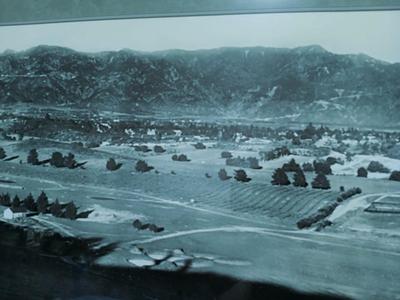 Sale Photo Thumbnail #325: San Gabriel Valley/Mountains in Glazed Black Frame and gray mat. Probably a later print. Frame 53 1/2" x 12 1/2", Image 47 3/4" x 7".