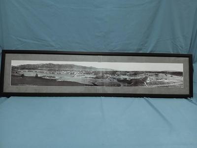 Sale Photo Thumbnail #320: San Gabriel Valley/Mountains in Glazed Black Frame and gray mat. Probably a later print. Frame 53 1/2" x 12 1/2", Image 47 3/4" x 7".