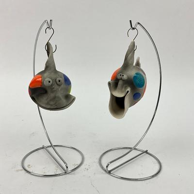 691 Pair Of Ceramic Raku Happy Fish