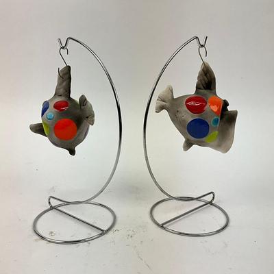 691 Pair Of Ceramic Raku Happy Fish