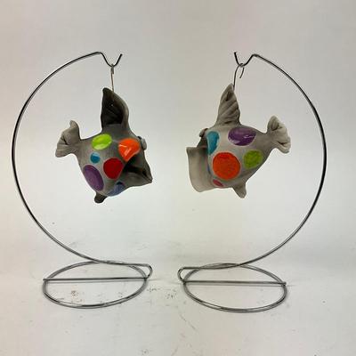 691 Pair Of Ceramic Raku Happy Fish